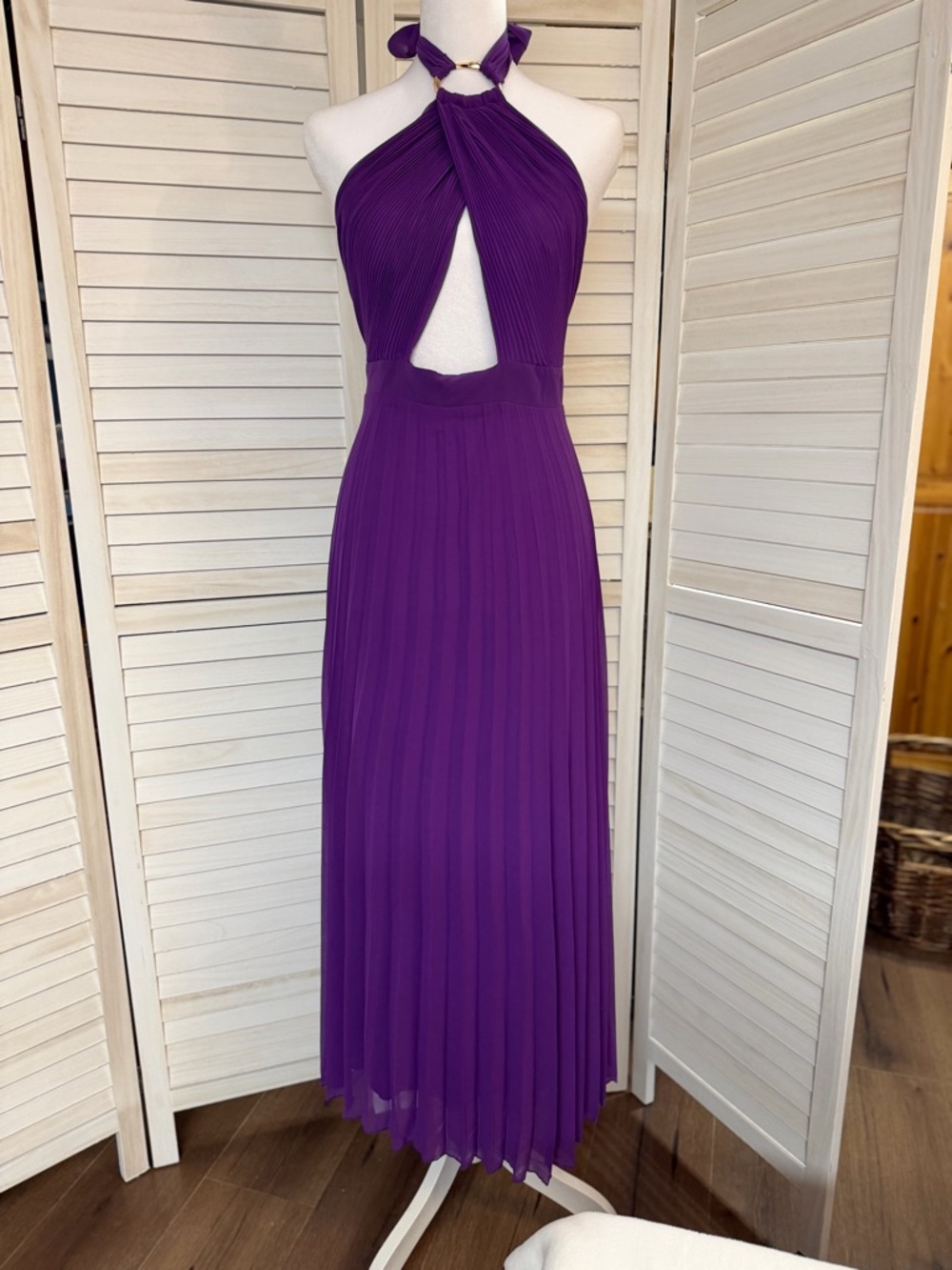 NWT Zara Dress DRESS Sz XL Purple halter pleated SEXY FEMININE BEAUTIFUL
